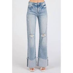 NEW PETRA153 hattie high rise cuffed hem flare jeans in blue